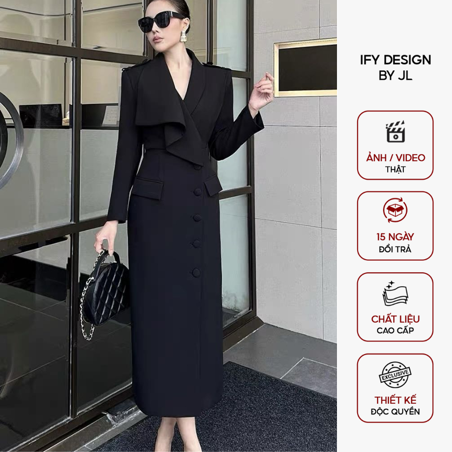 Váy dự tiệc, công sở IFY DESIGN thiết kế dáng dài qua gối thanh lịch với đường chiết eo tinh xảo VA1