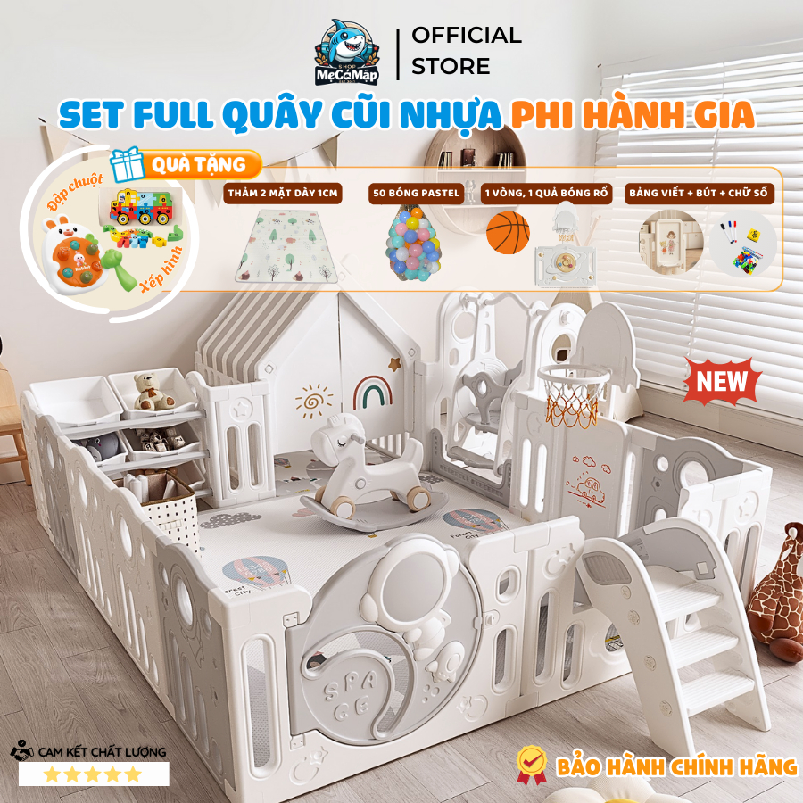  Quây Cũi Nhựa Phi Hành Gia Mới 2026 Quây Cũi Cao Cấp Full Set Tặng Kèm 100 Bóng + Thảm + Set Bóng Rổ Bảo Hành Trọn Đời 