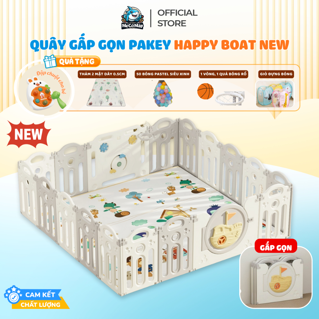 [NEW] Quây Cũi Nhựa Cho Bé Happy Boat Tặng Bóng+Thảm+Bóng Rổ+ Giỏ, Quây Nhựa Gấp Gọn Thương Hiệu Pak