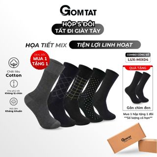 Hộp 5 đôi tất nam cổ cao công sở GOMTAT mẫu MIX04, vớ giày tây nam dài chất liệu cotton cao cấp - LUX-MIX04-CB5