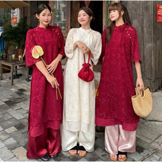 ÁO DÀI YẾN PHƯỢNG CÁCH TÂN LÔNG VŨ ĐÍNH NƠ TAY LỠ ÁO DÀI TẾT 2025 - LYMZSTORE