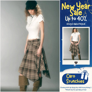  Chân váy caro dáng lửng tà bất đối xứng Váy Caro Dáng A Lệch Tà Thời Trang Nữ Phong Cách Hàn Quốc 