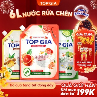  Nước Rửa Chén Bát TopGia Thiên Nhiên Túi 2L An Toàn Dịu Nhẹ Da Tay Tẩy Sạch Dầu Mỡ Cứng Đầu 