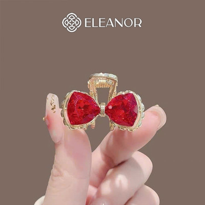 Kẹp tóc nữ Eleanor Accessories hình nơ đính đá màu đỏ phụ kiện tóc kẹp càng cua đồ tết 11171