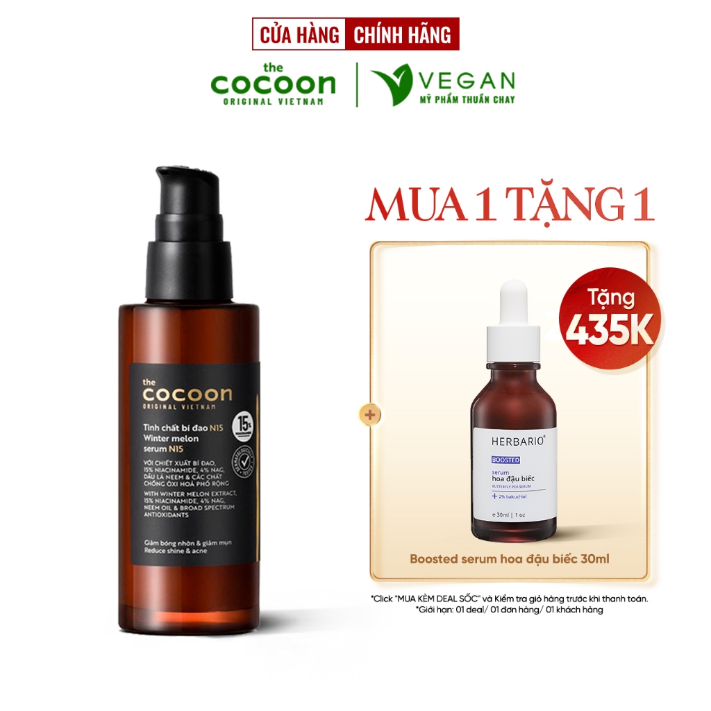 Serum tinh chất bí đao Cocoon 70ml N15 -15% niacinamide sach mụn Thuần Chay