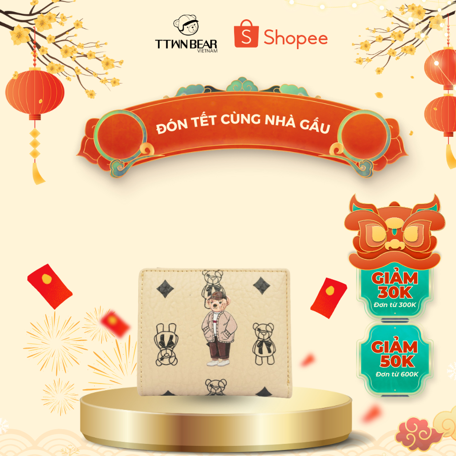 Ví cầm tay TTWN BEAR chính hãng -  da pvc nhiều ngăn đựng thẻ, đi làm, đi chơi