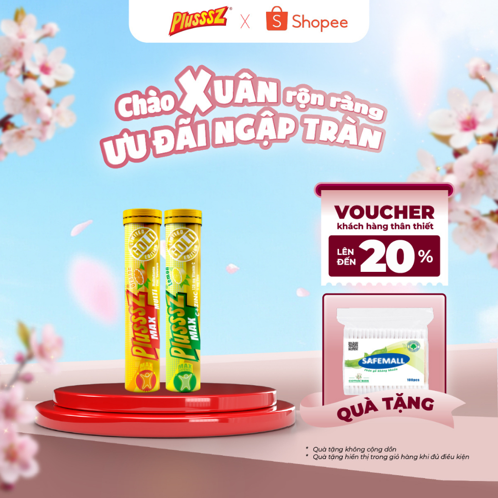[COMBO 2 TUÝP x 20 VIÊN] Viên sủi Plusssz Max Multi vị Cam + Plusssz Max Vitamin C & ZinC vị chanh