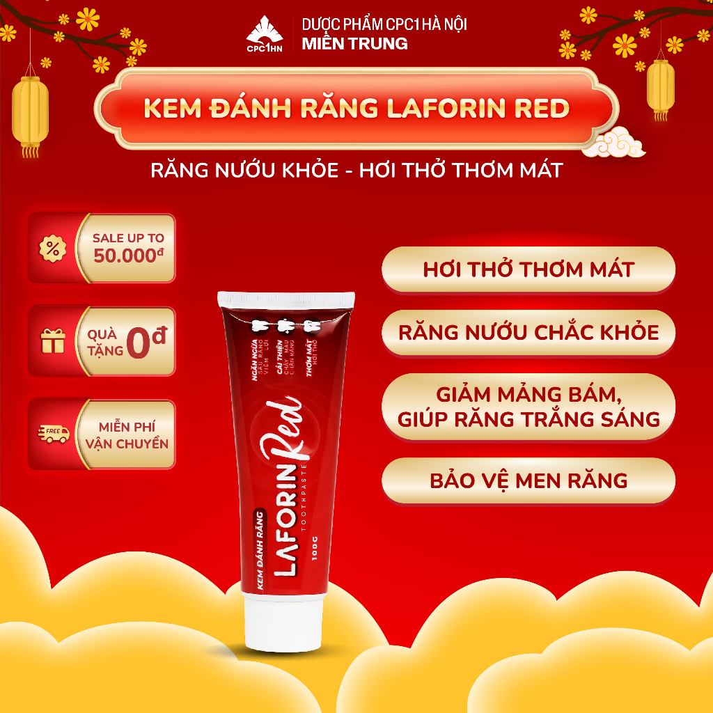 Kem Đánh Răng Laforin Red -  Làm Sạch, Giảm Mùi Hôi Miệng, Răng Nướu Chắc Khỏe  - Tuýp 100g/180g