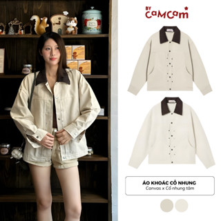  Áo Khoác Canvas Phối Cổ Nhung Bycamcam Streetwear Form Rộng Phong Cách Đơn Giản Unisex Nam Nữ AKHD287 