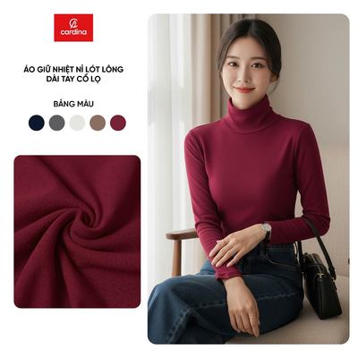 Áo giữ nhiệt nữ CARDINA chất liệu nỉ lông cừu dài tay cổ lọ 5AHF08