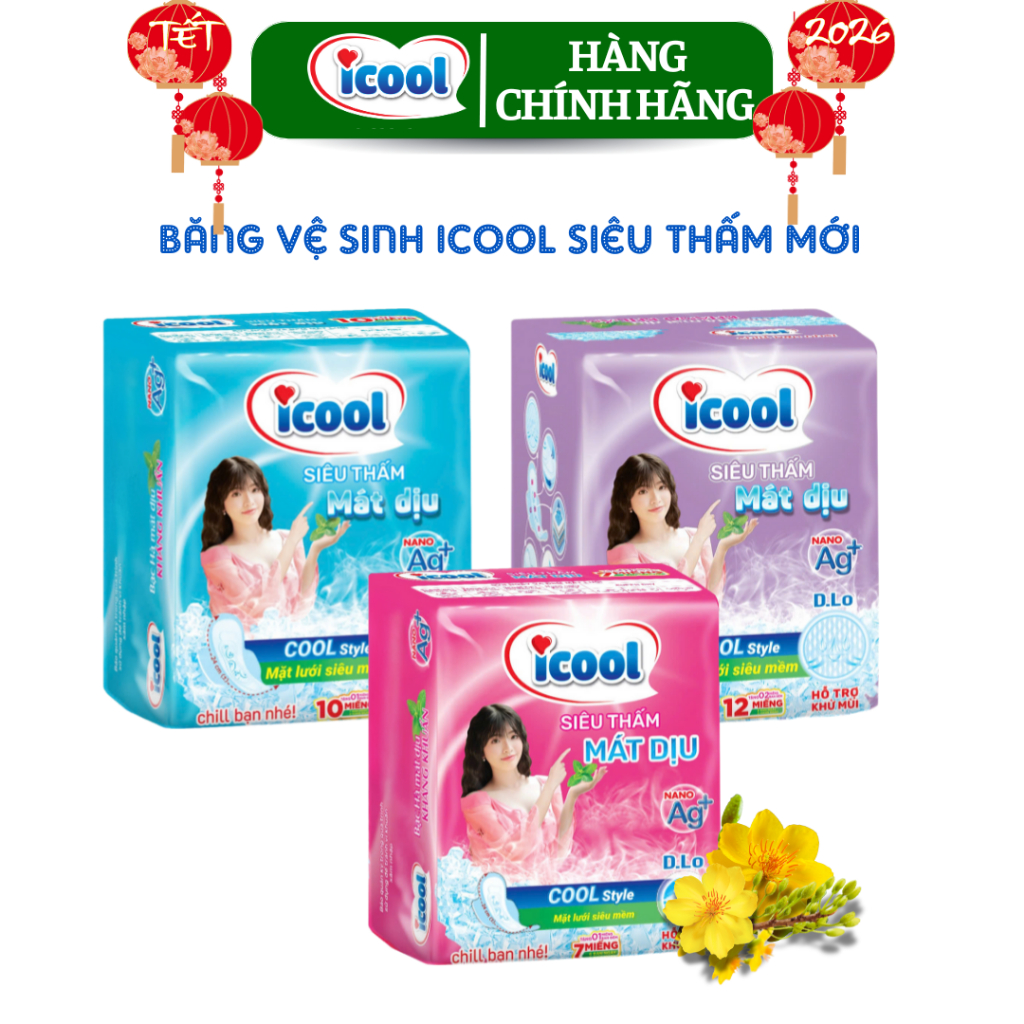 Băng Vệ Sinh ICOOL Siêu Thấm Mới Mặt Lưới Khô Thoáng, Mát Dịu (Combo 5 Gói)