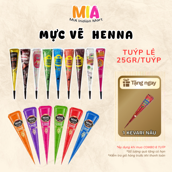 Mực Henna Golecha, Henna Neha Classic, Henna Kaveri  Ấn Độ Bền Màu Thành Phần Từ Thiên Nhiên An Toàn