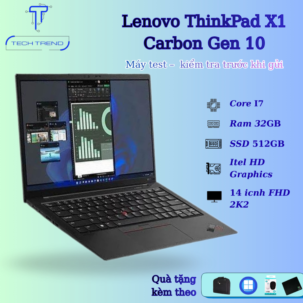Laptop Lenovo ThinkPad X1 Carbon Gen 10, i7-1270P, Ram 32GB, SSD 512GB, 14inch độ phân giải 2.2k