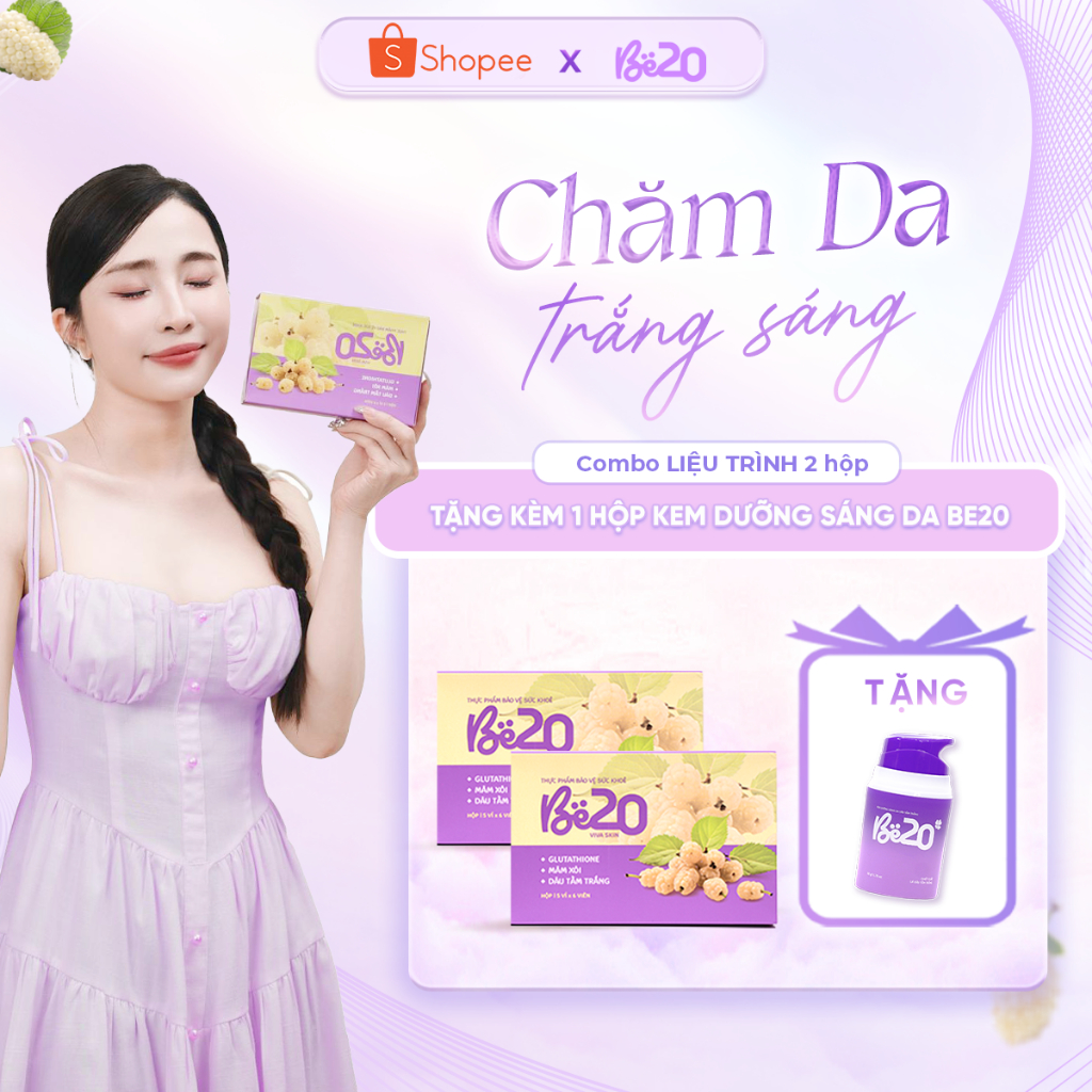 2 Hộp Kẹo Ngậm Trắng Da Dâu Tằm Be20 - Bật Tone Trắng Hồng Tự Nhiên - Hộp 30 viên