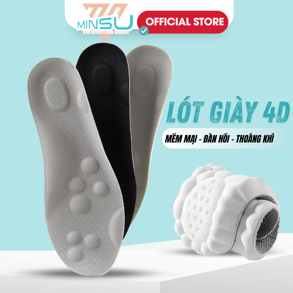 Miếng Lót Giày 4D Bảo vệ Chân MINSU M2352 Chống Trơn Trượt, Đệm Mềm Êm Chân, Thấm Hút, Khử Mùi NamNữ