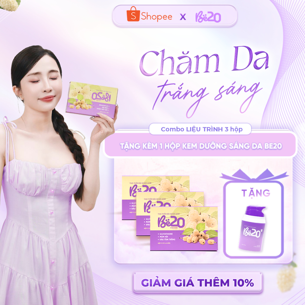 3 Hộp Kẹo ngậm trắng da dâu tằm Be20 - Hỗ trợ làm trắng da, da sáng hồng, căng mướt tự nhiên - Hộp 3