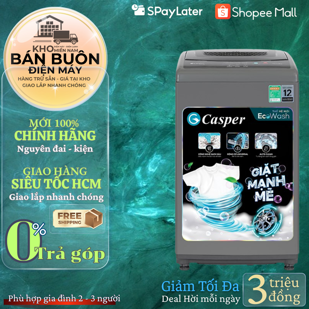 Máy giặt Casper WT-75NG1 – 7.5kg, cửa trên, AirDry, Auto Clean, giá sinh viên |  WT 75NG1