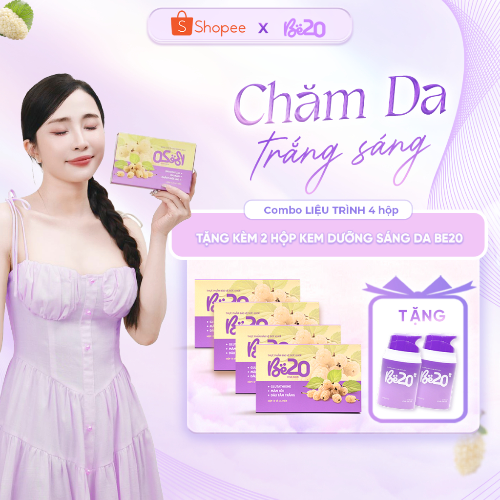 4 Hộp Kẹo Ngậm Dâu Tằm Trắng Da Be20 - Bật Tone Trắng Hồng Tự Nhiên - Hộp 30 viên