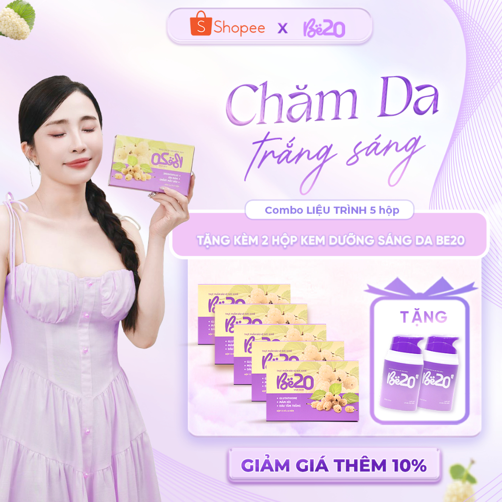 5 Hộp Kẹo Ngậm Dâu Tằm Trắng Da Be20 - Bật Tone Trắng Hồng Tự Nhiên - Hộp 30 viên