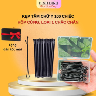  Kẹp tăm kẹp ghim  hộp 100 cái  hộp cứng chữ Y kẹp tăm đen ghim tóc kim loại Dinh Dinh máy làm đẹp 