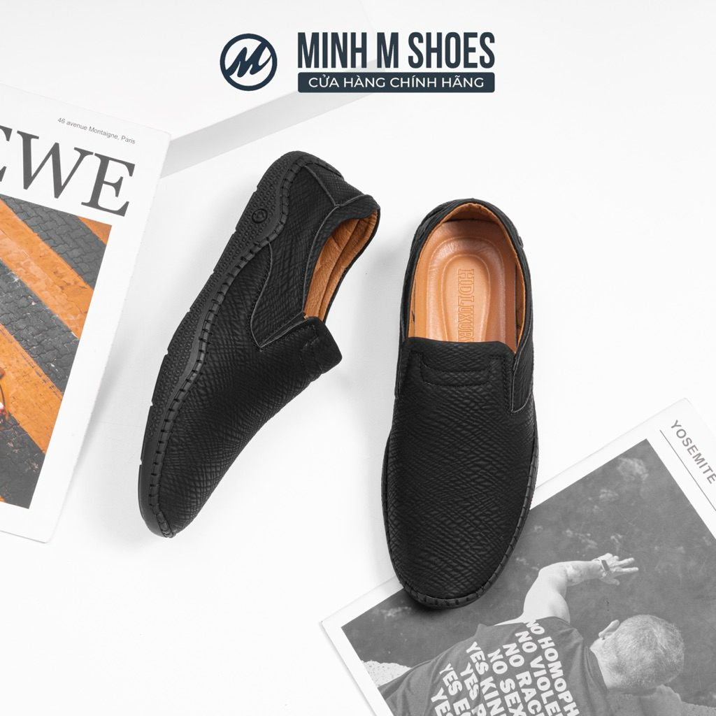 [ Minh M Shoes ] - Giày Lười Nam-Khâu Dấu Chỉ, Da Cao Cấp Chống Xước, Chống Thấm . Đế Cao Su Nhẹ, Êm Chân