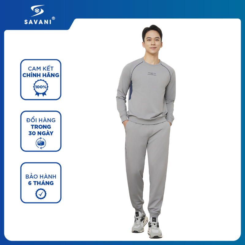 Bộ Nỉ Nam SAVANI Cổ Tròn, Chất Nỉ Ấm Áp, Dày Dặn, Dáng Thể Thao Năng Động MBDA001W5