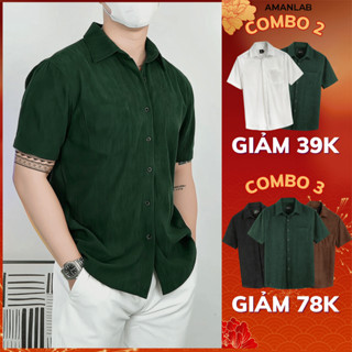  Áo sơ mi nam nữ ngắn tay form regular thoải mái chất vải cotton nhung tăm Three velvet  AMANLAB 