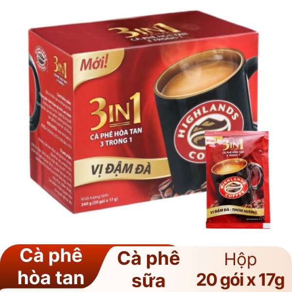 Combo 2 Hộp Cà Phê 3 in 1 Highland Coffee, Hộp 17grx20gói, highlandcafe cà phê hoà tan 3in1