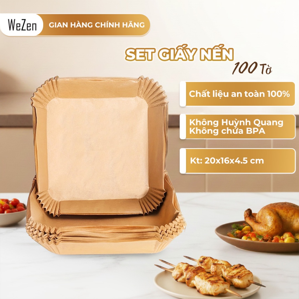 [Chất liệu an toàn] Set 50/100/200 Giấy Nến Lót Nồi Chiên Không Dầu Chống Dính  20x16cm 3-6L - Wezen