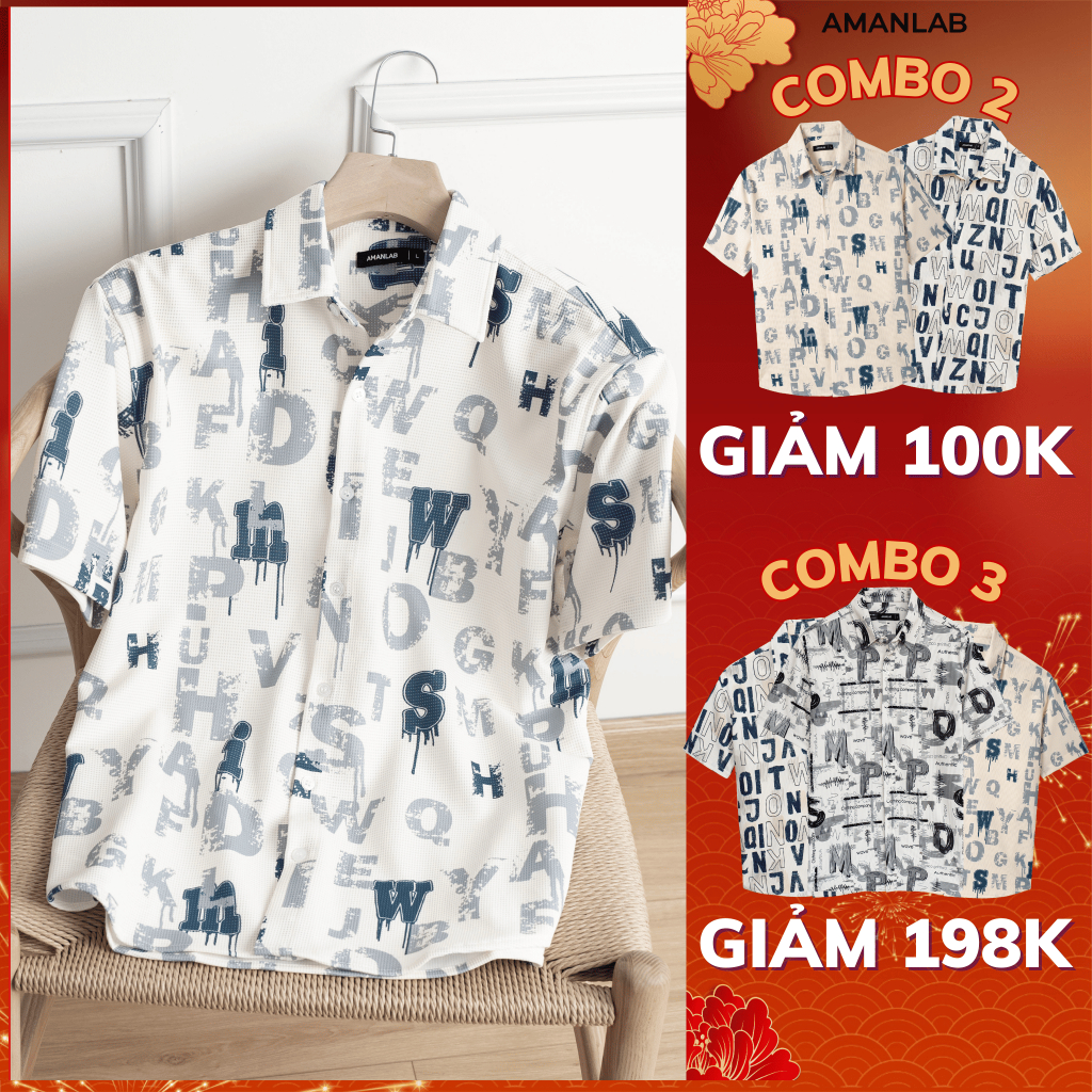 Áo sơ mi tay ngắn, chất vải Cotton Piqué thoáng mát, không nhăn, họa tiết chữ in Hivecode AMANLAB