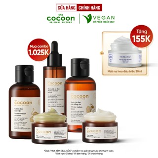  Bộ 5 chăm sóc da mụn chuyên sâu: Gel + Toner + Serum + Mặt nạ + Thạch dưỡng bí đao cocoon 