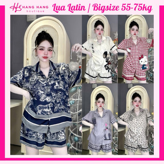  Đồ ngủ nữ bigsize 55-75kg pijama đùi ngắn tay cộc lụa latin mịn mát 75CC02 đồ bộ nữ đồ mặc nhà sang chảnh dễ thương 
