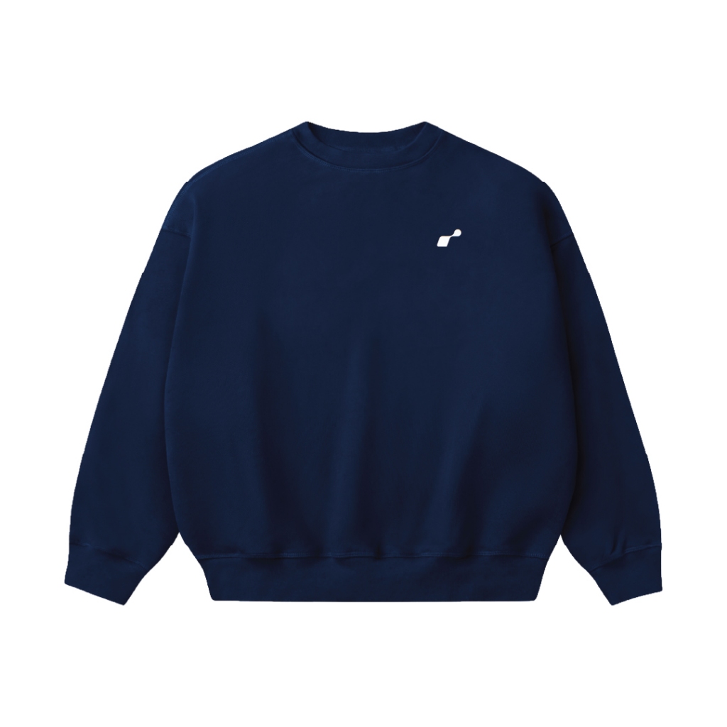 Áo Sweater Basic Xanh Navy ROSS STUDIO Nỉ Chân Cua Logo Kim Loại 440gsm - R IC BASIC BLUE NAVY SWEAT