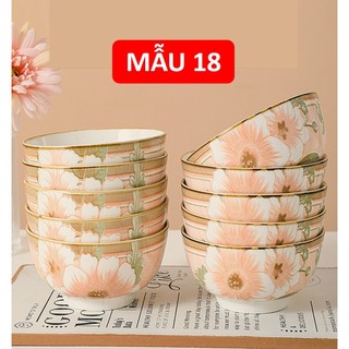 Bộ 10 chén ăn cơm gốm sứ hoa văn 4D viền miệng chén ( không hộp Mousse)