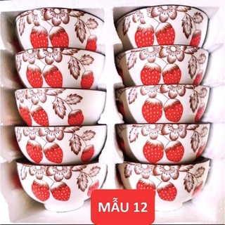 Bộ 10 chén ăn cơm gốm sứ hoa văn 4D viền miệng chén ( không hộp Mousse)