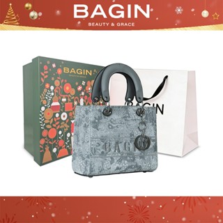  BAGIN Túi Xách Nữ Dáng Vuông Họa Tiết Thêu Nổi Tặng Kèm Charm Và Dây Đeo 