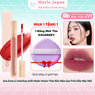 Son Kem Lì Colorkey Soft Matte Water Tint Bền Màu Lâu Trôi Siêu Mịn Môi - TẶNG BÔNG 1 MÚT TÍM 