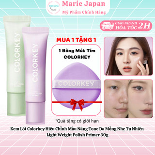  Kem Lót Colorkey Hiệu Chỉnh Màu Nâng Tone Da Mỏng Nhẹ Tự Nhiên Light Weight Polish Primer 30g - TẶNG BÔNG 1 MÚT TÍM 