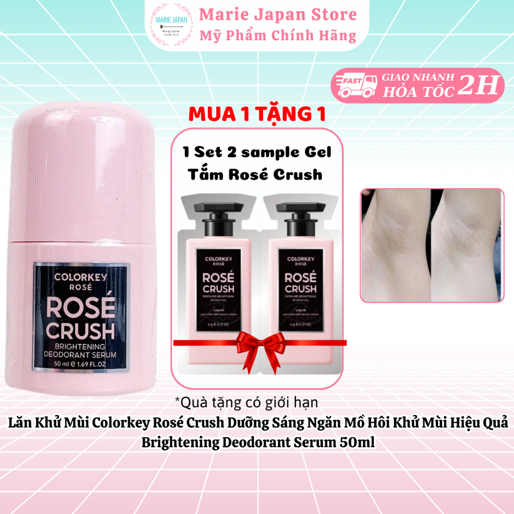 Lăn Khử Mùi Colorkey Rosé Crush Dưỡng Sáng Ngăn Mồ Hôi Khử Mùi  50ml - Marie Japan-TẶNG 1 SET 2 SAML