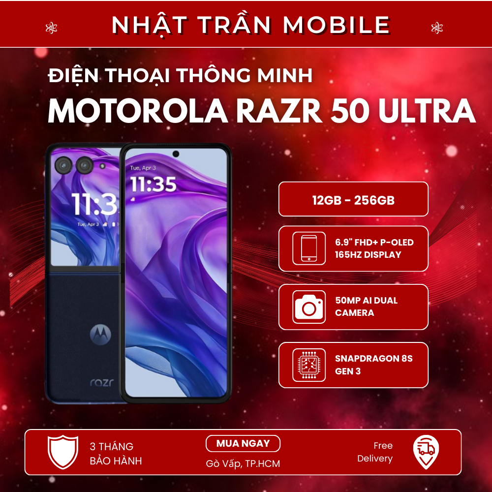 Điện Thoại Motorola Razr 50 Ultra (12GB - 256G) Chip Snapdragon 8s gen 3, Pin 4000 mAh