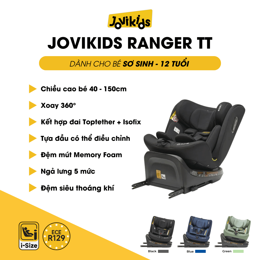 Jovikids Ranger TT - Ghế Ô Tô Cho Bé Xoay 360 - R129/i-Size + Isofix (cho bé cao 40 - 150 cm)