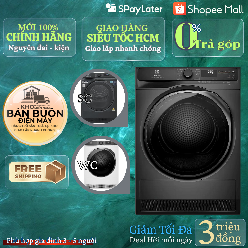 Máy sấy bơm nhiệt Electrolux 9kg EDH903R7WC & EDH903R7SC –  Inverter, chăm sóc quần áo toàn diện