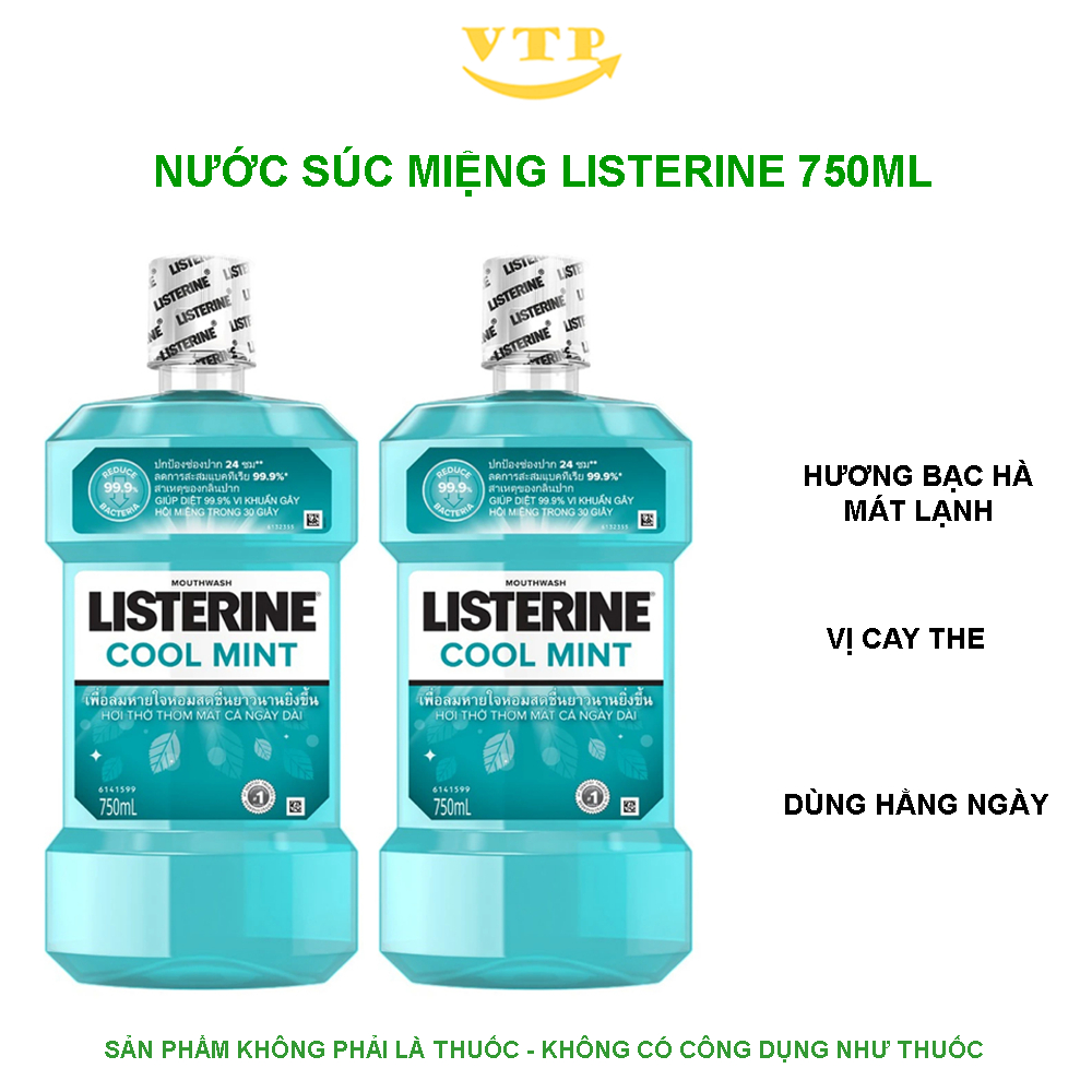 Combo 2 Chai Nước Súc Miệng Listerine Cool Mint Thái Lan 750ml+750ml