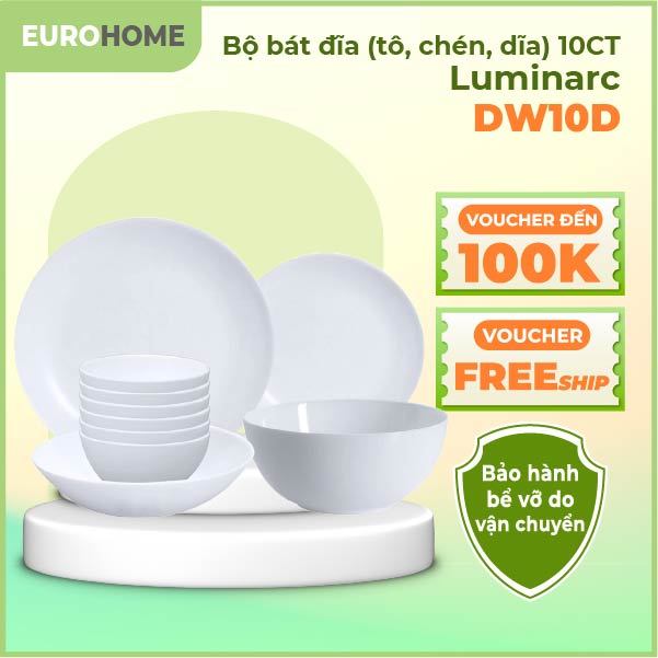 Bộ Bát Đĩa Thủy Tinh Cao Cấp Luminarc Diwali, 10 Chi Tiết, An Toàn Trong Máy Rửa Bát - DW10D