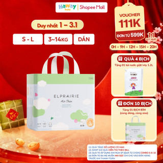  Combo 4 Tã Bỉm Dán ELPRAIRIE Air Thin Hàn Quốc S34 M30 L26 Cho Bé Siêu Mỏng Nhẹ Siêu Thấm Hút HAWAY 