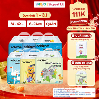 Combo 4 Tã Bỉm Quần NABIZAM ULTRA THIN 4 Mùa Mềm Mại Thấm Hút Vượt Trội Size M-4XL Cho Bé 6-24kg+ HAWAY 