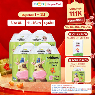  Combo 4 Tã Bỉm Quần Nabizam UltraThin Size XL26 miếng từ 12kg Nội Địa Hàn Mỏng Nhẹ Chống Hăm Chống Tràn Cho Bé HAWAY 