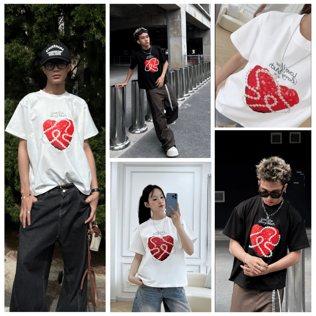 Áo thun unisex form boxy 250gsm in họa tiết LOVE YOU BERRY MUCH  AMOREX