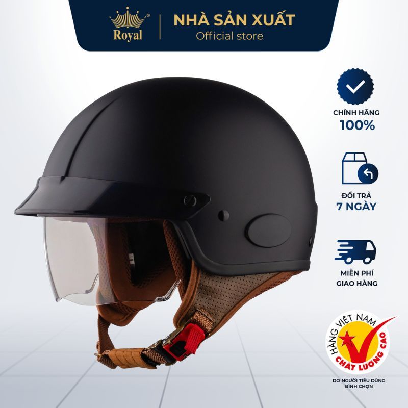 Mũ Bảo Hiểm Royal M199 Kính Âm Nửa mặt Form 2/3 Cho Nam Nữ Bảo Hành 12 Tháng