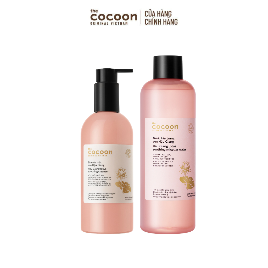 [MUA 2 GIẢM 40%] Combo 1 Nước tẩy trang Sen 500ml + 1 Sữa rửa mặt Sen Hậu Giang Cocoon 310ml | BigBuy360 - bigbuy360.vn